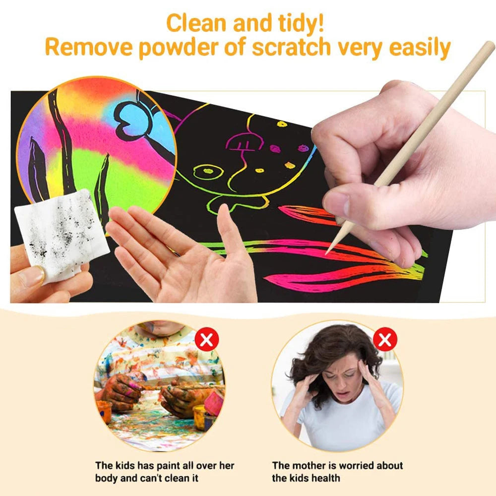 125-Piece Rainbow Scratch-Off Pad & Mini Art Notes Set – Perfect Craft Kit for Kids & Teens