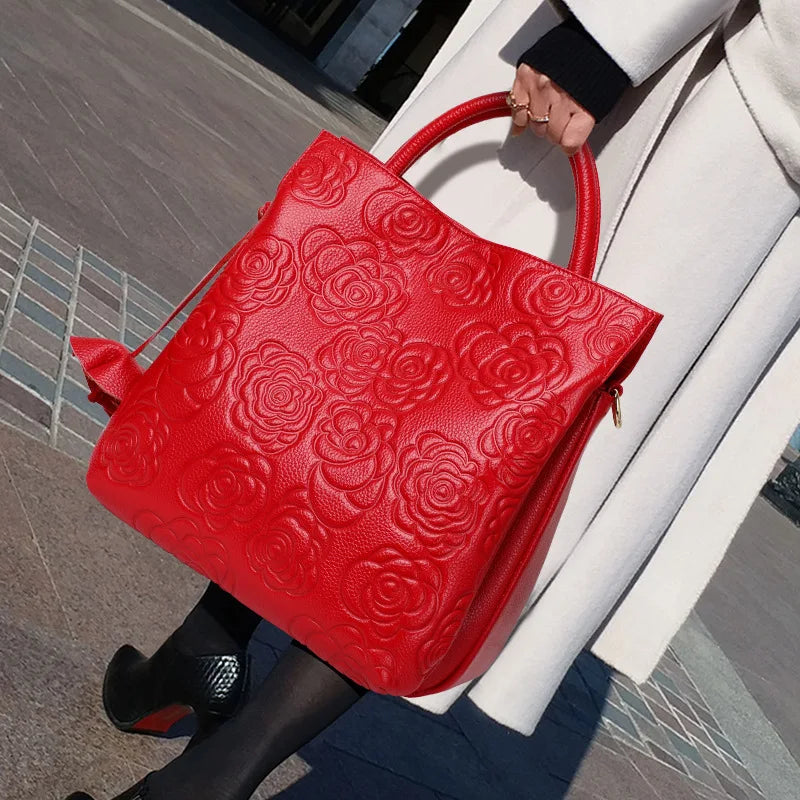 Women’s Floral Embossed Handbag – Fashionable Leather Crossbody Bag with Large Capacity for Work & Daily Use 👜✨