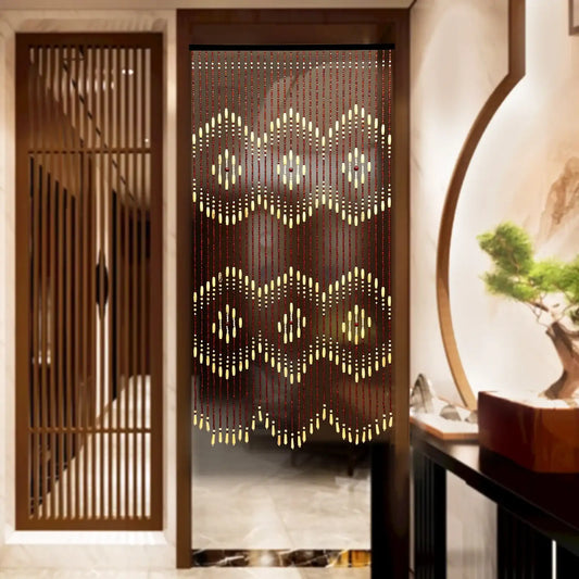 Wooden Bead Doorway Curtain – 35″ × 43″/68″ × 9″ Natural Boho Beads for Front Door Decor