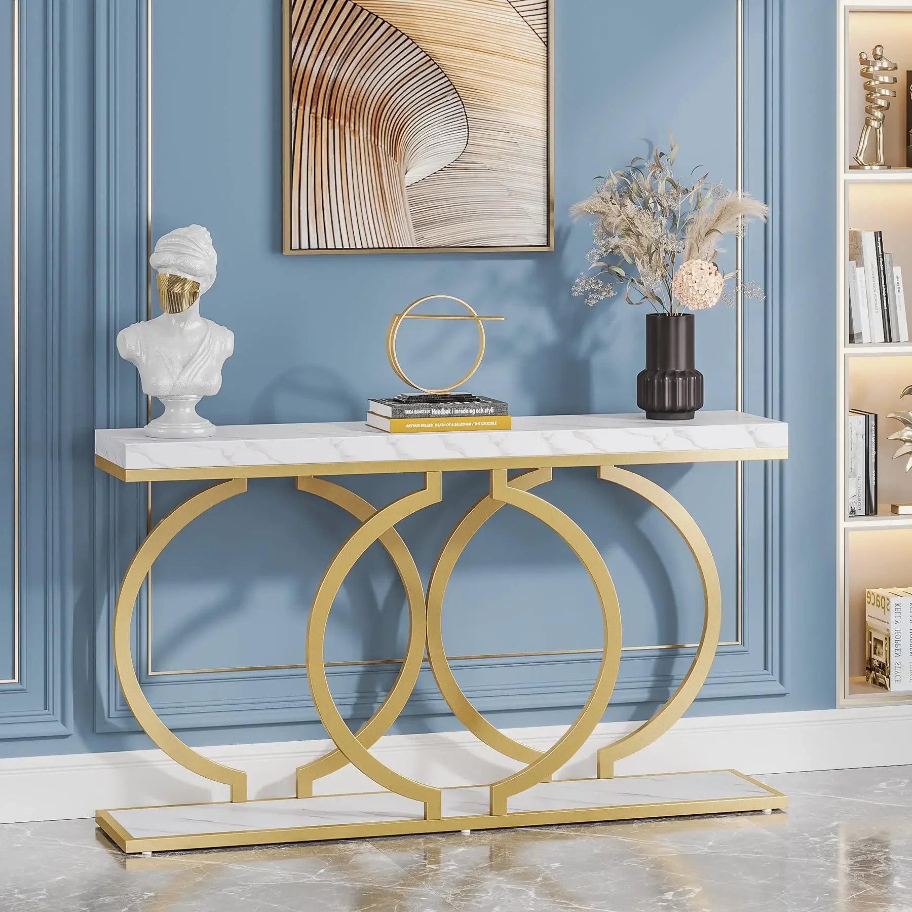 Tribesigns 55" Gold Console Table – Modern Faux Marble Entryway & Sofa Table | Narrow Long Accent Table for Hallway or Living Room