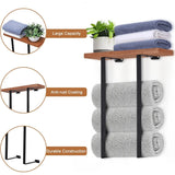 Wall-Mounted Metal Towel Rack with Wooden Shelf – Space-Saving Organizer for Small Bathrooms & RVs (Holds Rolled Hand Towels), Black