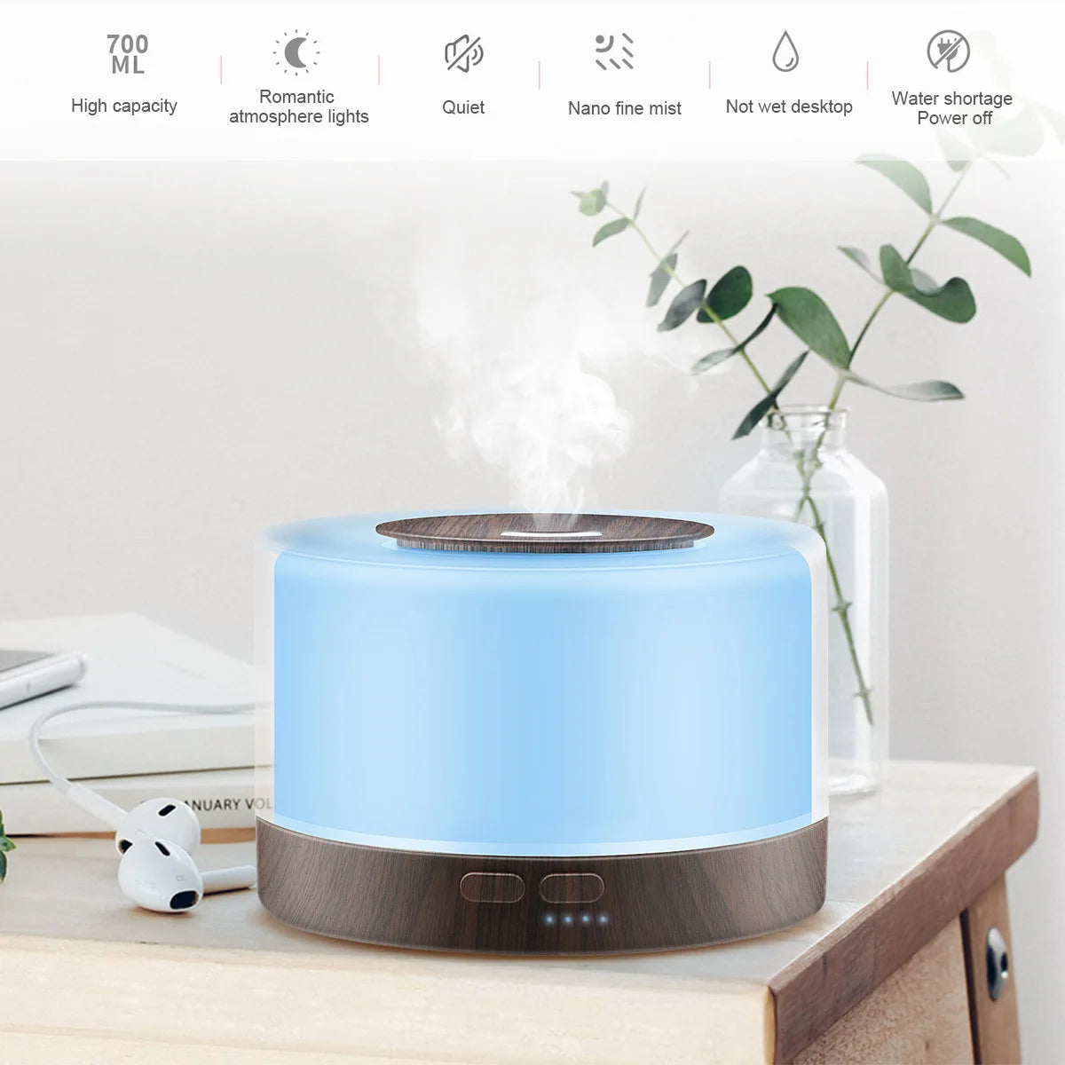 550ml Ultrasonic Essential Oil Diffuser – 7-Color LED Night Light & Cool Mist Humidifier for Home & Bedroom 🌙💧