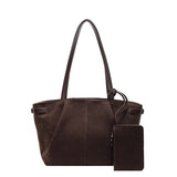 Women’s Suede Tote Bag with Inner Pocket – Solid Color Under-Arm Satchel for Work & Travel
