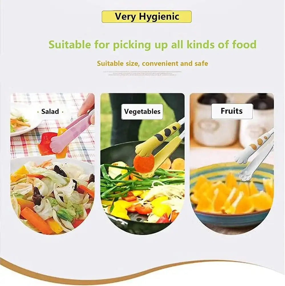 Japanese Cat Paw-Shape Stainless Steel Food Tongs – Cute Cartoon Meal & BBQ Clip