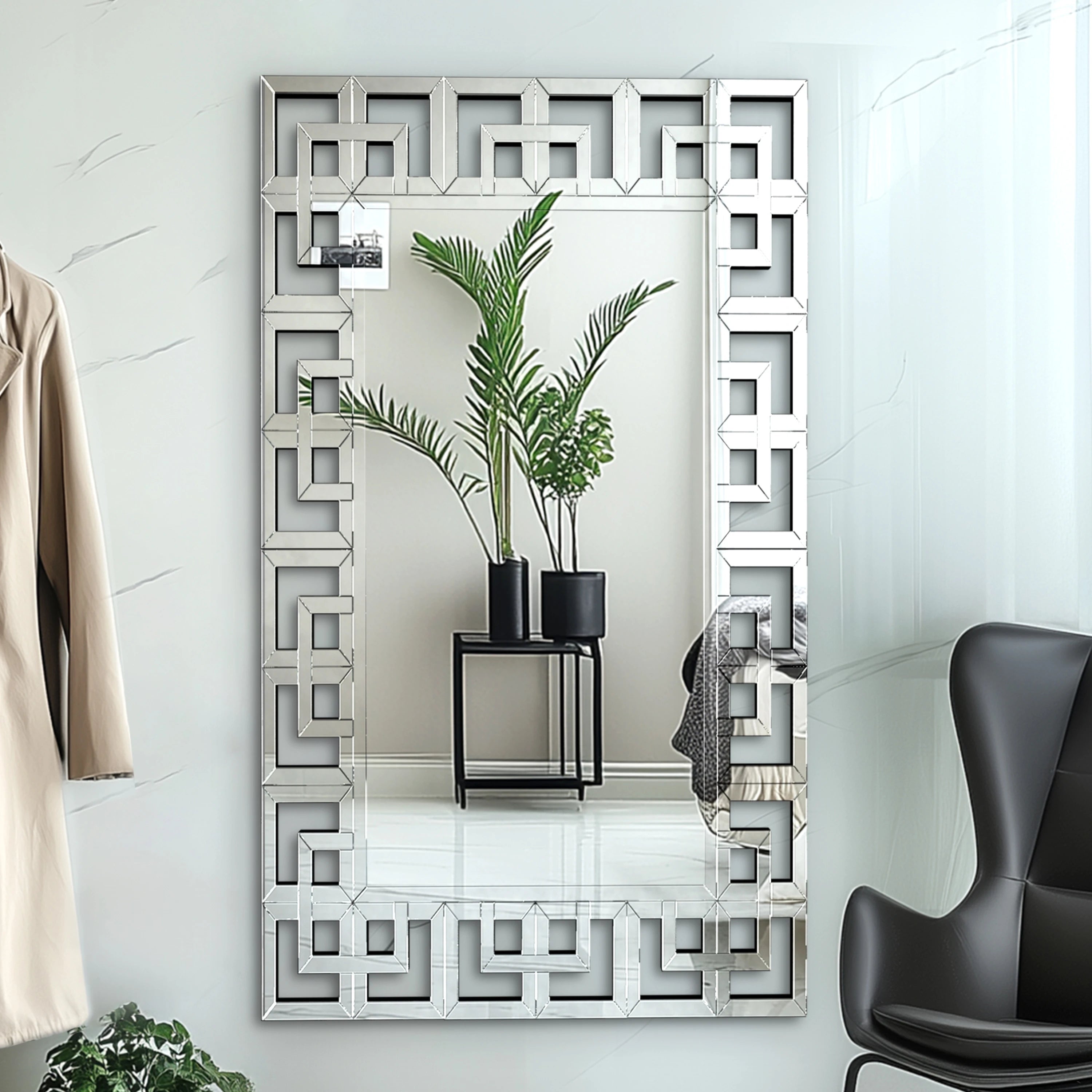 Large Rectangular Wall Mirror – Modern Accent with Grecian Venetian Frame for Living Room, Bathroom & Bedroom