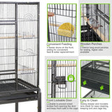 Standing Wrought Iron Birdcage – Large Parrot Flight Cage with Rolling Stand for Cockatiels, African Greys & Medium Birds
