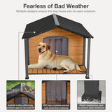 Insulated Outdoor Dog House – Large Weatherproof Fir Wood Shelter with Iron Frame for All Breeds