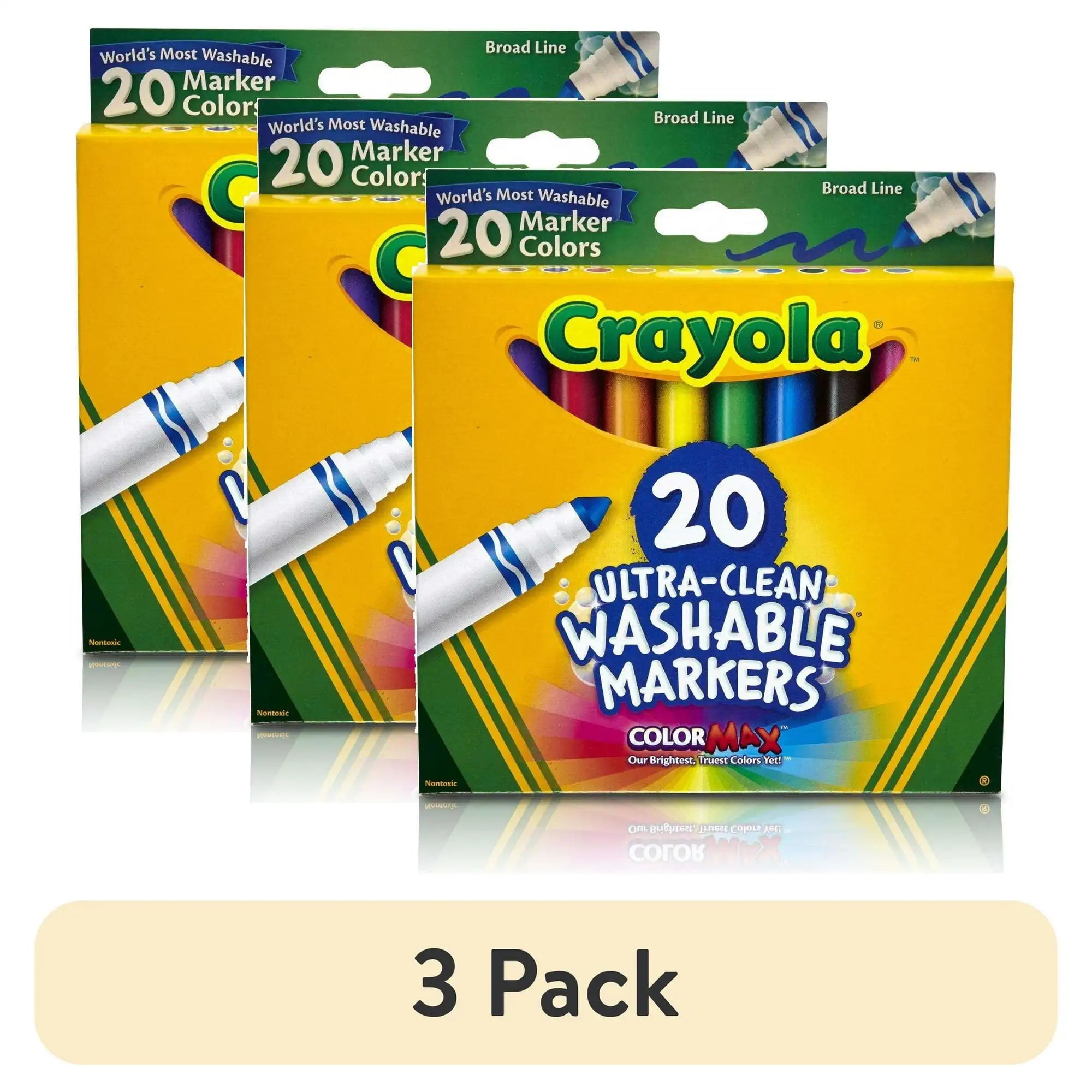 Crayola Ultra-Clean Washable Broad Line Markers – 20-Count 3-Pack (Back to School Classic Colors)