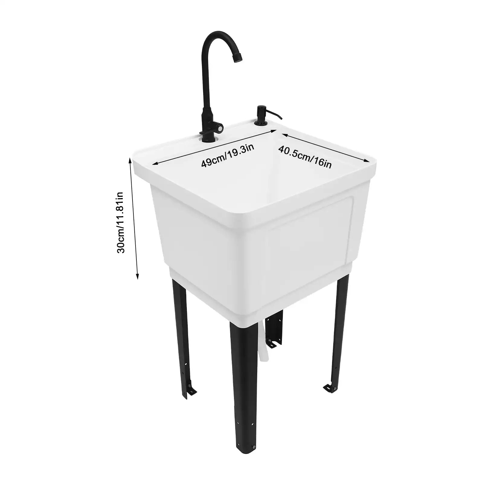 Freestanding Utility Laundry Sink – Stainless Steel Faucet, Space-Saver Tub for Washing Room & Workshop