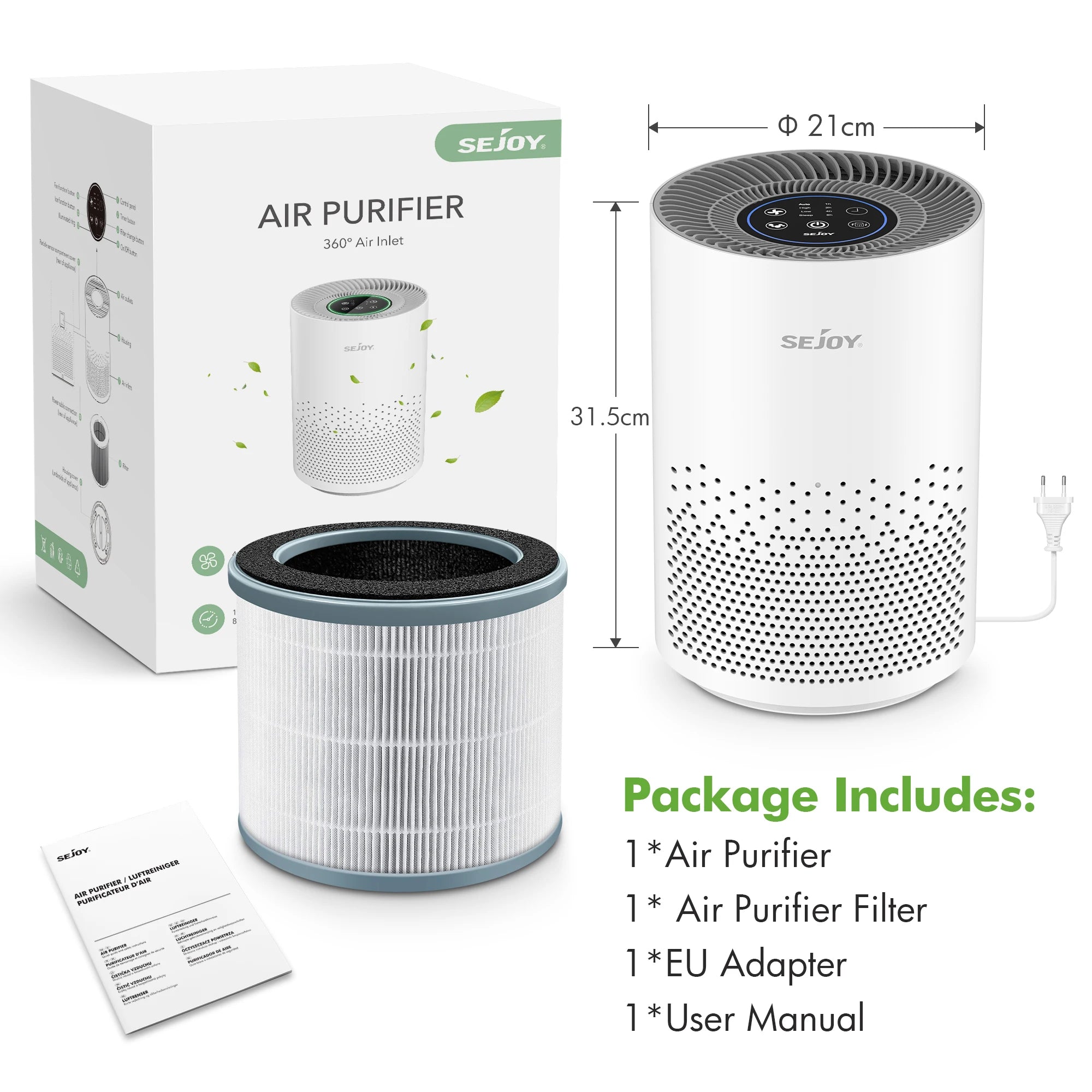 True HEPA Air Purifier – 4 Speeds, Timer, Cold Plasma + 360° Inlet for Bedrooms & Small Spaces