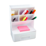 White Tall Plastic Desktop Organizer with Drawer – Space-Saving Storage for Office & School