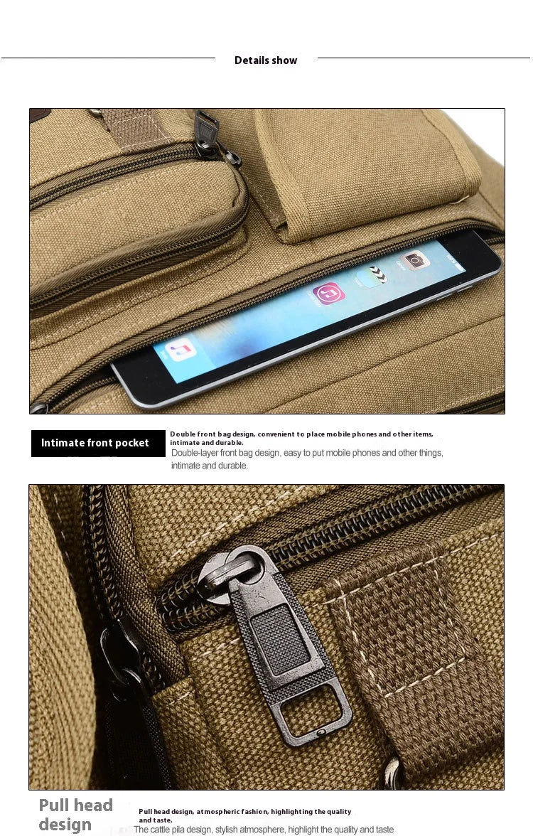 Men’s Canvas Messenger Bag – Casual Travel Shoulder Bag with Multi-Pocket & Adjustable Strap