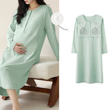 Women’s Maternity Winter Pajama Dress – Cotton Long Sleeve Nursing Clothes with Front Opening, Casual Homewear