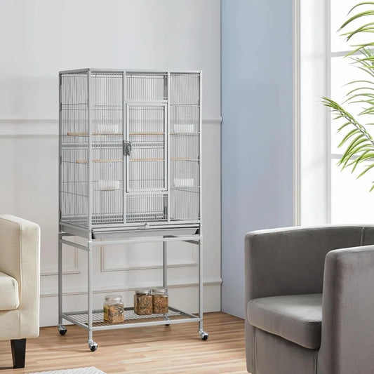 Metal Large Bird Cage with Stand – Spacious Parrot & Parakeet Habitat for Cockatiels, Lovebirds, Budgies, Finches & Canaries