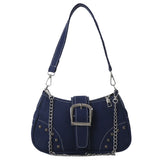 Women’s Vintage Rivet Y2K Under-Arm Canvas Satchel – Trendy Armpit Bag with Zipper Closure