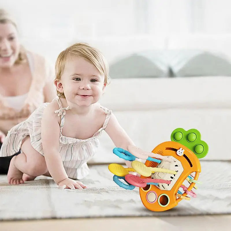 Carrot-Shaped Pull String Baby Toy – Fine Motor Skills Development Teether, Colorful Educational Sensory Toy for Toddlers