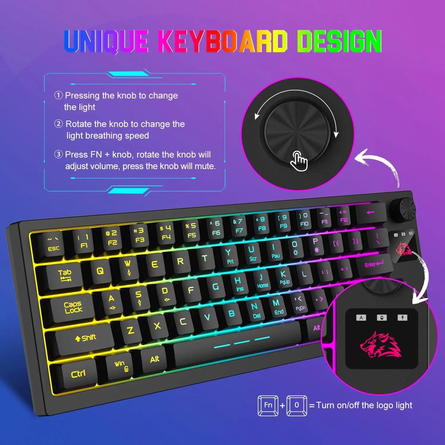 MambaSnake X Ziyou Lang Wireless Keyboard & Mouse Combo – Rechargeable 64-Key Compact RGB LED Backlit Set