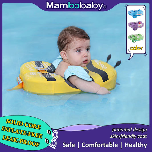 Baby Swimming Float with Crotch Strap & Sunshade – Mambobaby Solid Core Inflation-Free Swim Ring for 0–7 Years Old