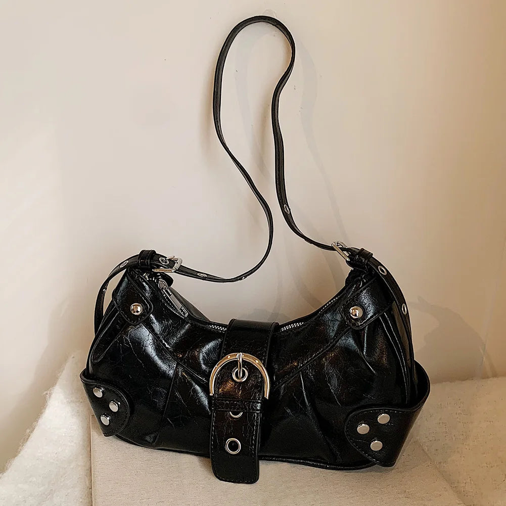 Women’s Y2K Punk Under-Arm Shoulder & Crossbody Bag – Solid PU Leather Handbag