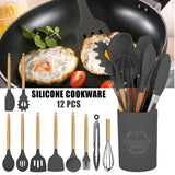 12-Pc Silicone Kitchenware Cooking Utensils Set – Non-Stick Spatulas, Egg Beaters & Storage Bucket