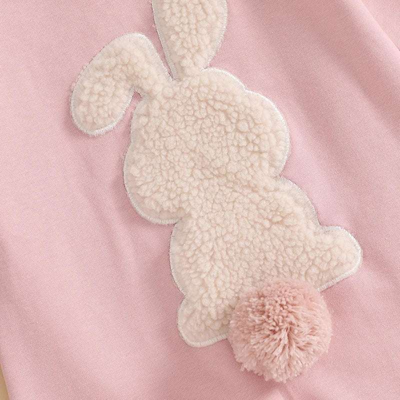 Plush Bunny Embroidery Romper Jumpsuit – Long Sleeve Crew-Neck Spring Infant Outfit for Baby Girls & Boys
