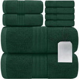 100% Ring-Spun Cotton 8-Piece Towel Set – Hunter Green | Soft, Absorbent, 550 GSM Bath Towels, Hand Towels & Washcloths