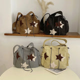 Women’s Cute Crossbody Bag 🎒 – Large Capacity Canvas Shoulder Bag with Star Applique, Y2K Street Style for Teens & Students ✨