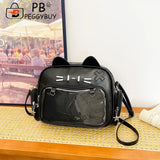 Cute Cat PU Crossbody Bag — Adjustable Strap Shoulder Purse with Clear Pocket for Women & Girls