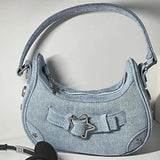 Women’s Vintage Y2K Top-Handle Handbag – Solid Color Purse with Zipper & Star Decor, Cute Tote Gift for Girls