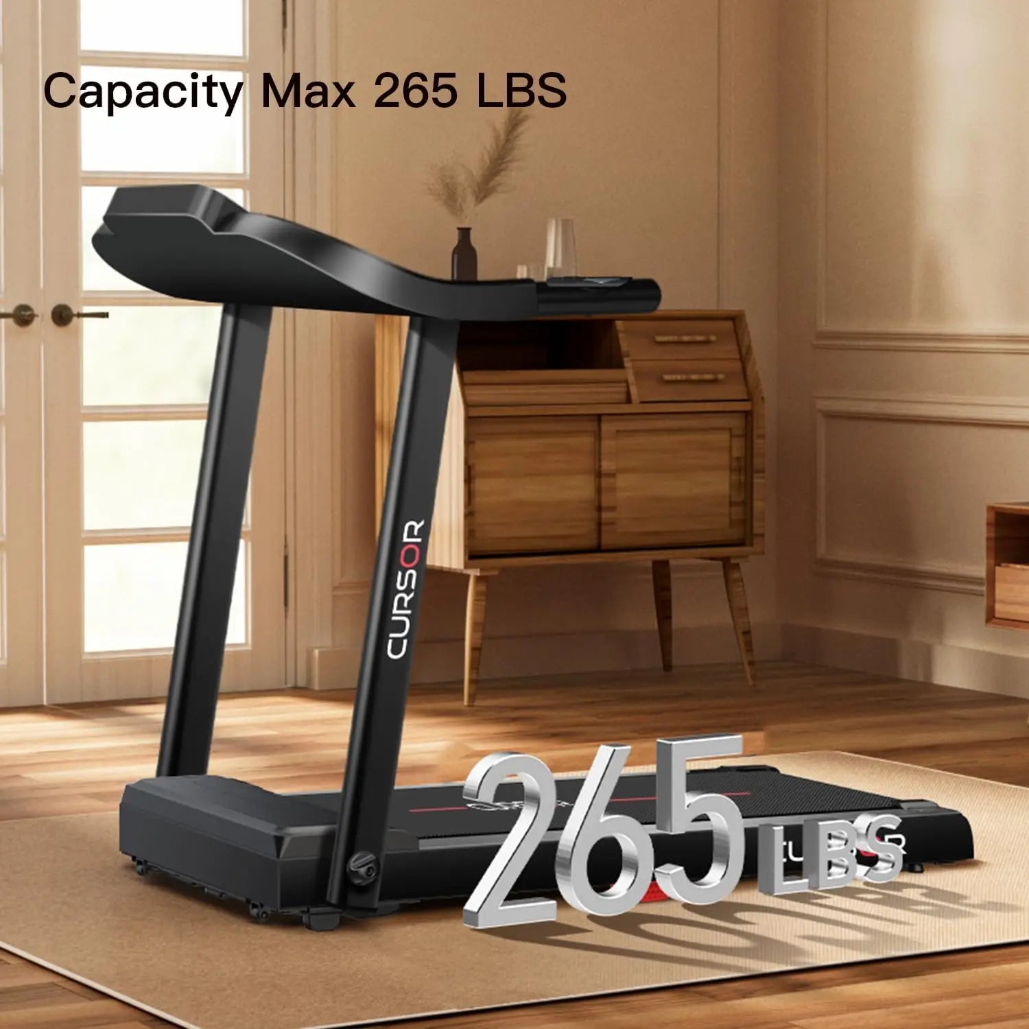 2.5HP Folding Treadmill with Pulse Sensors — Quiet Brushless Motor, 7.5 MPH Max Speed, 265 lbs Capacity