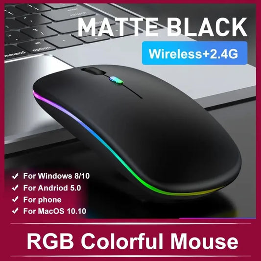 Rechargeable Wireless RGB Mouse – Ergonomic Silent Click USB Mouse with Backlit Design for Laptop & Computer