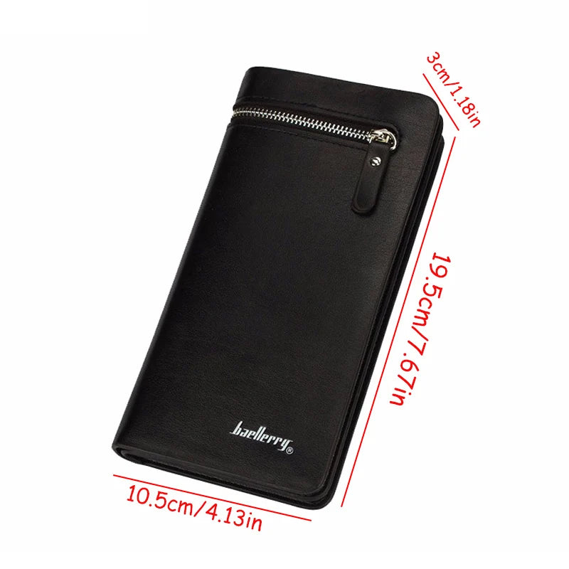 Men’s Long Zipper Bifold Wallet – Elegant Business Travel Leather Purse with Large Capacity & Card Holder Design