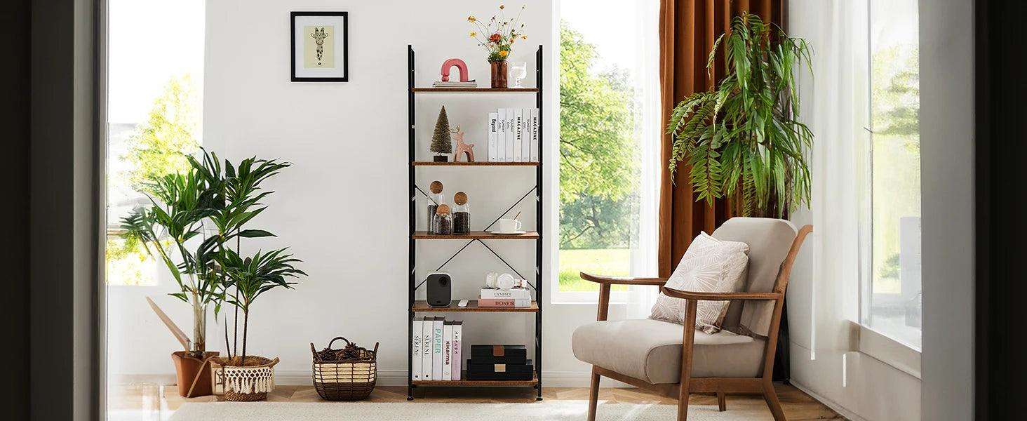 JHK 5 Tier Bookcase Bookshelf Modern Book Case For Books Corner Storage Organizer for Bedroom Home Office Kitchen Living Room - PulinGO