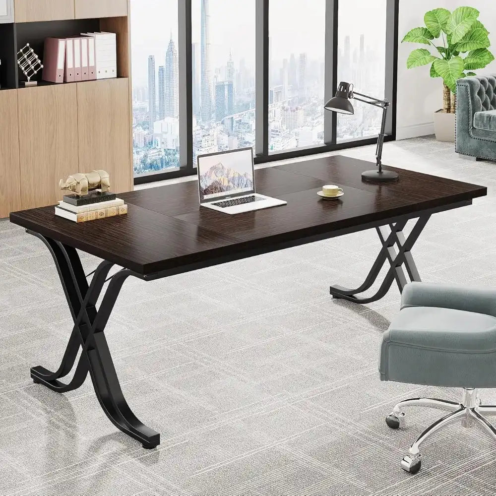 63″ Executive Desk – Large Computer Workstation with Thick Wooden Top & Heavy-Duty Metal Frame