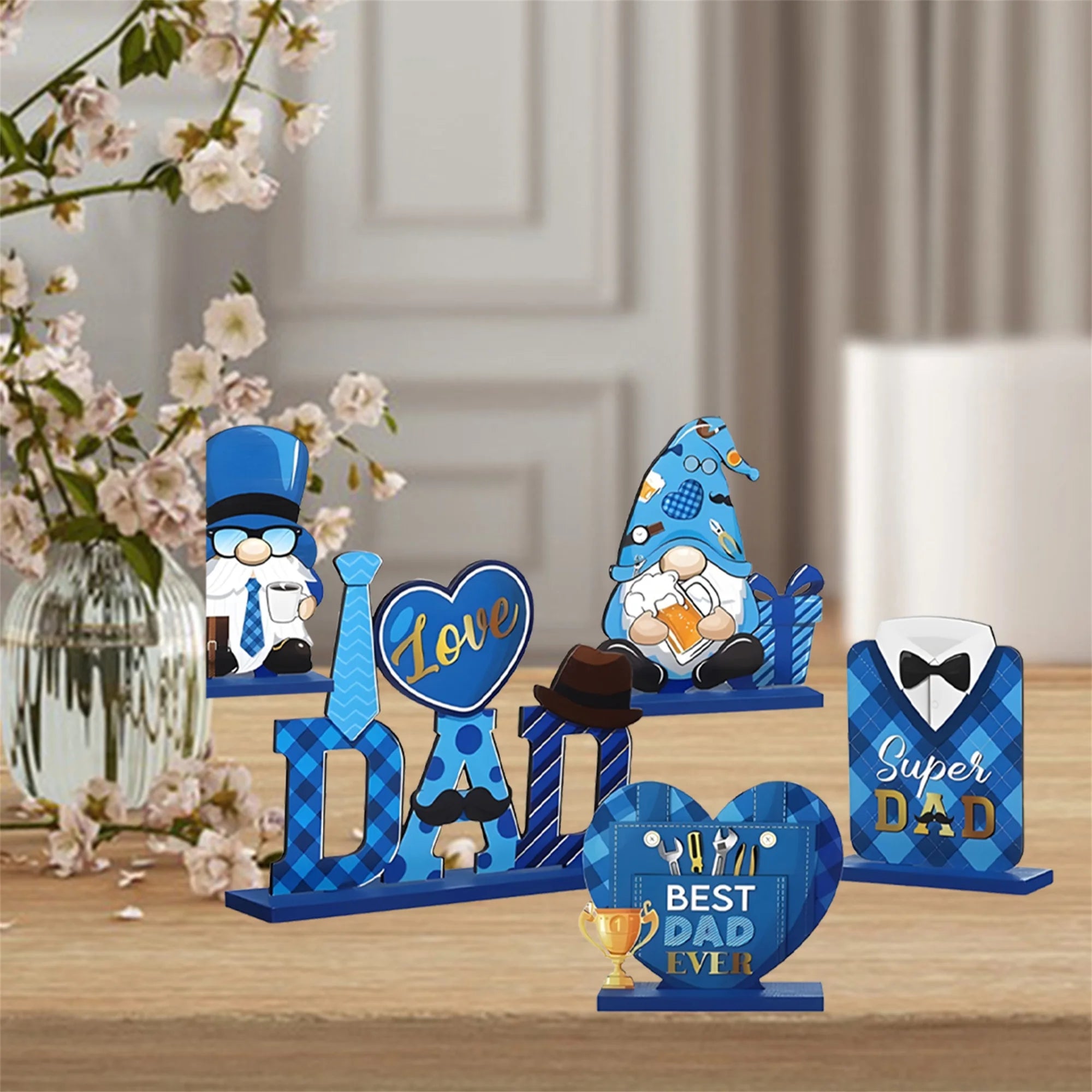 Father’s Day Rustic Wooden Centerpiece – “Best Dad Ever” Table Sign with Home Décor & Party Accessories