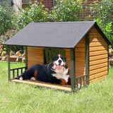 Outdoor Weatherproof Dog House – Fir Wood & Iron Frame Shelter for Large Breeds (Easy Assembly)