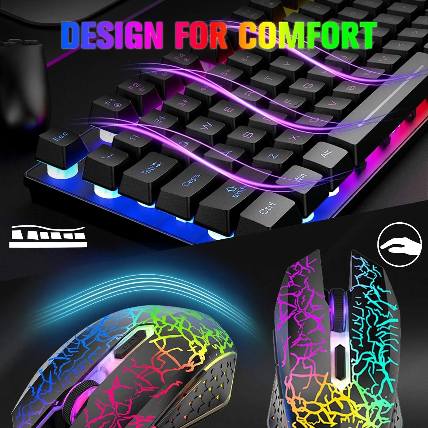 Mambasnake T87 Wireless Gaming Keyboard & Mouse Combo with 87-Key Rainbow LED Backlight and Rechargeable Battery (118 characters)