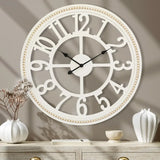 30-Inch Farmhouse Wall Clock – Large Wooden Silent Wall Clock with Boho Beads | Rustic Battery-Operated Easy-Read Design
