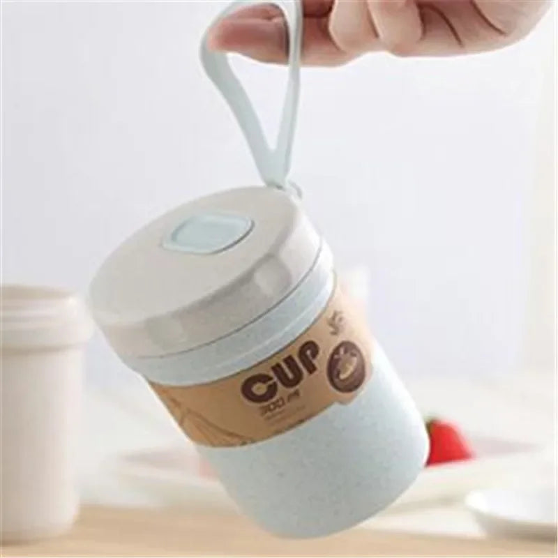 300 ml Wheat-Straw Sealed Soup Cup with Lid – Healthy Material Lunch Box & Portable Food Container