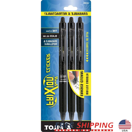 Erasable Gel Pens — Fine-Point 0.5mm, Black Thermo-Sensitive Ink, Smooth Writing, No-Smear, Refillable (3-Pack)