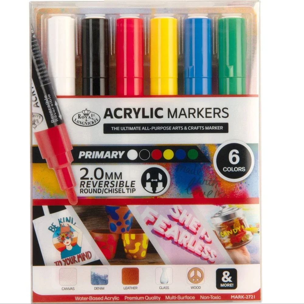 Acrylic Paint Markers – 6-Pack Reversible Tip Art Pens for Lettering, Illustration & Crafting 🎨