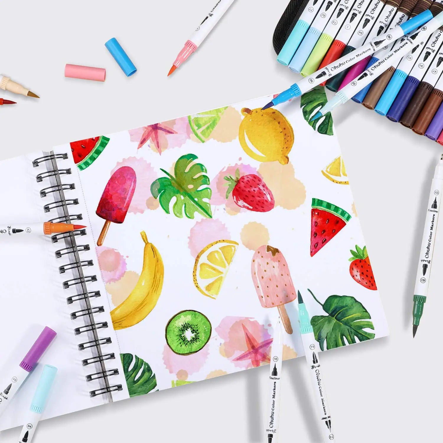 Ohuhu Spiral Bound Marker Pad – Art Sketchbook for Alcohol Markers & Watercolor, Thick Drawing Paper Notebook (Gift for School & Artists)
