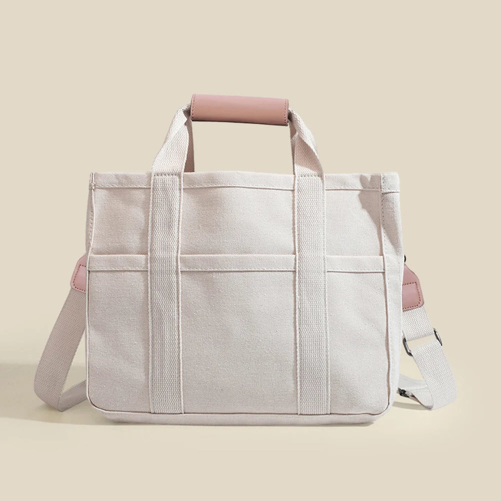 Women’s large-capacity canvas tote bag – multi-pocket casual shopping & travel handbag with adjustable shoulder strap