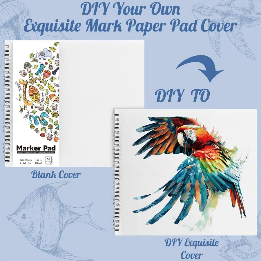 200 gsm Double-Sided Bleedproof Marker Paper Pad – 8.3×8.9″ Spiral Sketchbook (30 Sheets)