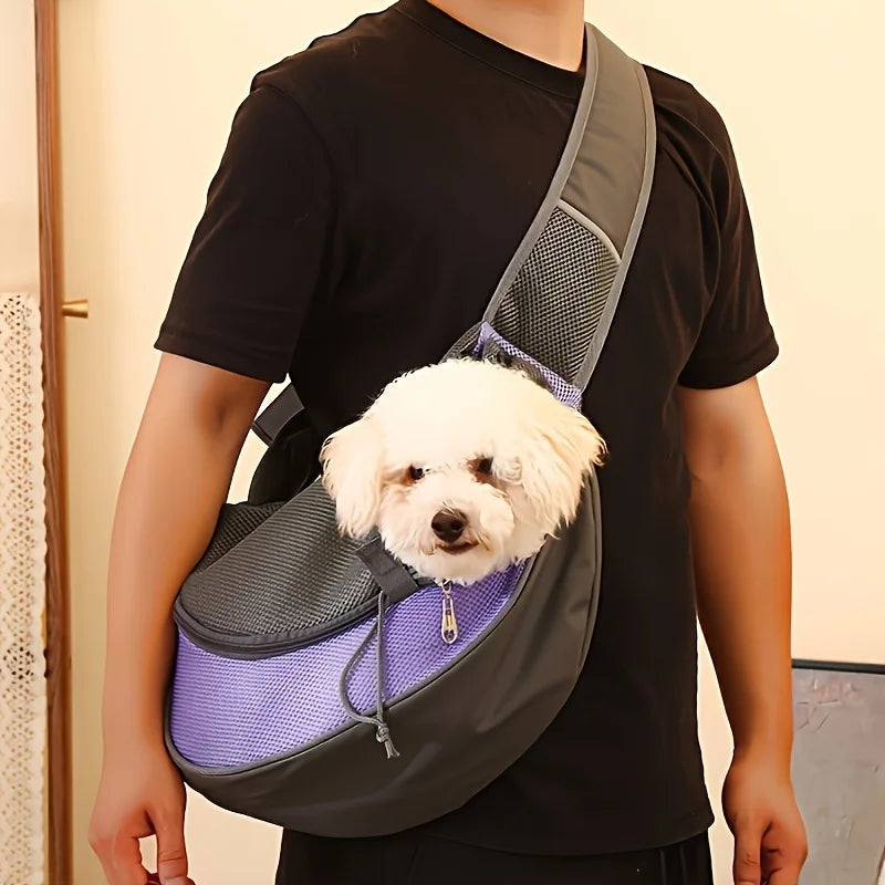 Portable Mesh Pet Shoulder Bag – Breathable Crossbody Cat & Dog Carrier Chest Backpack for Travel & Daily Walking