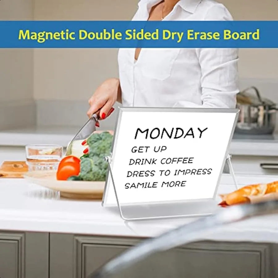 Large Magnetic Desktop Whiteboard – 16×12 in Double-Sided Dry Erase Board with Stand, Markers & Magnets