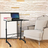 🖥️ Black Pipe Rack Computer Desk – Adjustable Height Mobile Side Table with Wheels & 60cm Particleboard Surface