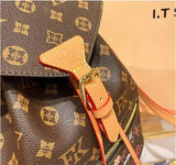 Luxury Genuine Leather Monogram Backpack – Designer Casual Brown Bag