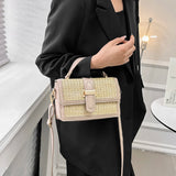 Straw Woven PU Leather Crossbody Bag – Flap Shoulder Bag with Adjustable Strap for Holiday & Travel