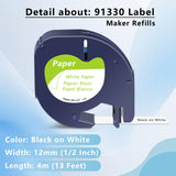 20-Pack Black-on-White Label Tape – Compatible with Dymo LetraTag (e.g., A91330, A91220, A59421) for LT100T, QX50 & More